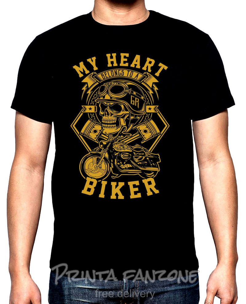 T-SHIRTS My heart belongs to a biker, men's t-shirt, 100% cotton, S to 5XL